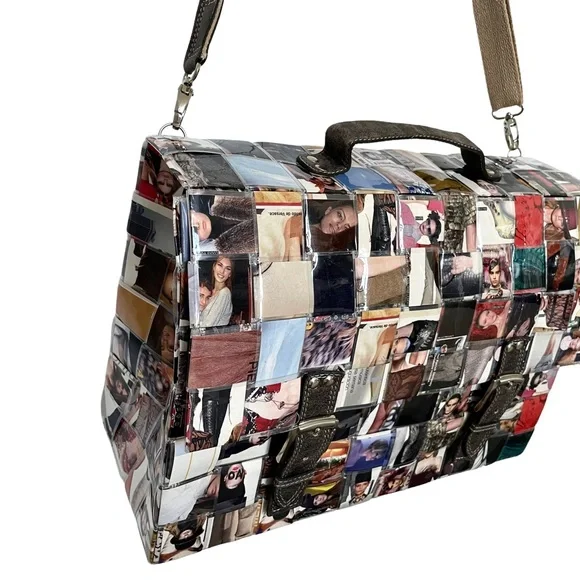 Designer Travel Weekend Bag/Large Tote Artisan Laminated Recycled Magazines - Picture 1 of 16